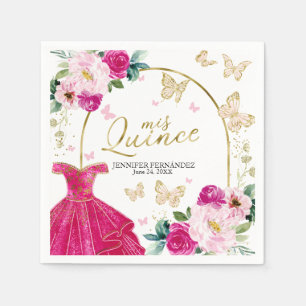 Hot Pink Butterfly Quinceanera Napkins Serviette