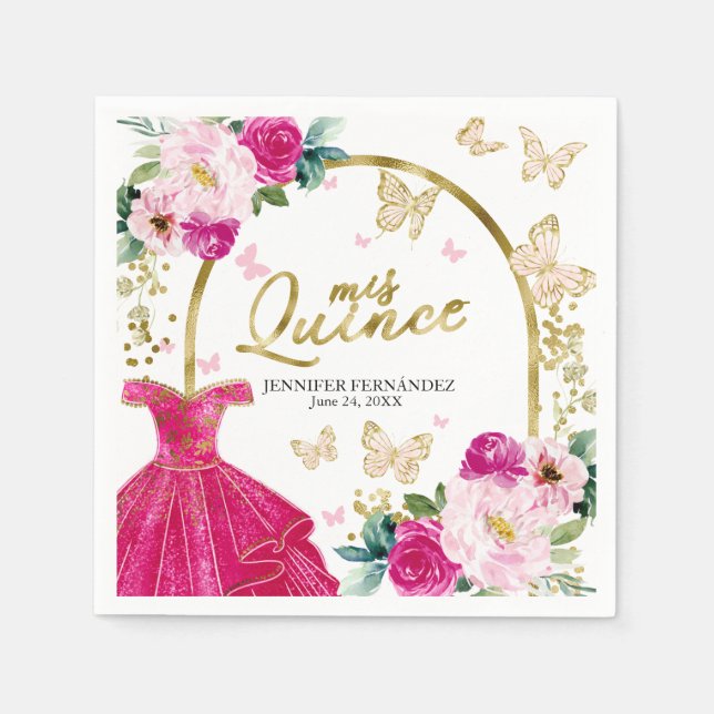Hot Pink Butterfly Quinceanera Napkins Serviette (Vorderseite)