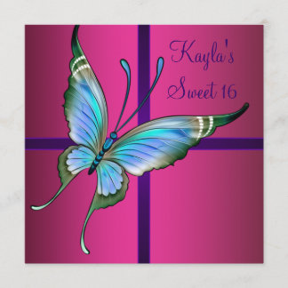 Hot Pink Butterfly Sweet 16 Party Einladung