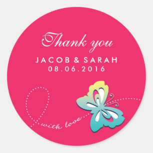 Hot Pink Butterfly Swirl Hochzeit Danke Sticker