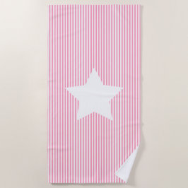 Hot Pink Cabana Strips & White Star Beach Handtuch