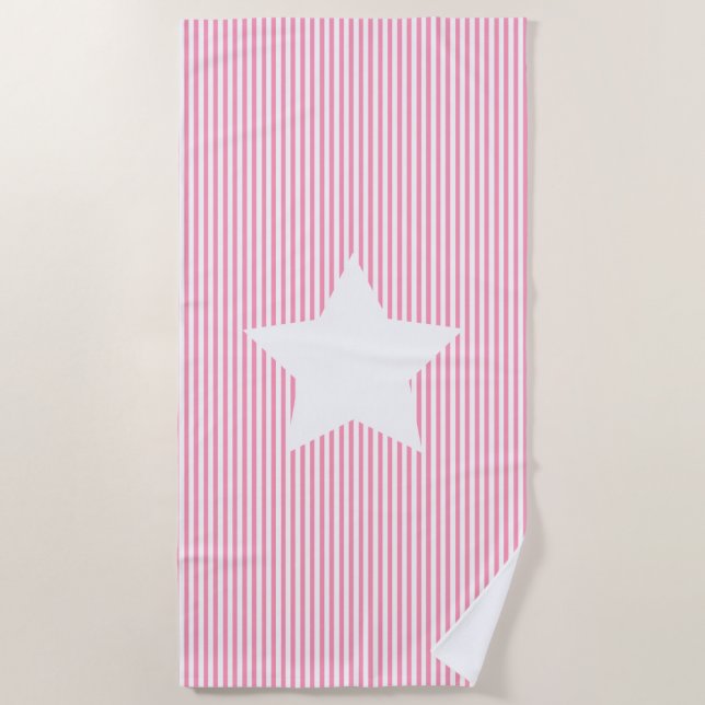 Hot Pink Cabana Strips & White Star Beach Handtuch (Vorderseite)