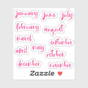 Hot Pink Calligraphy Script Monate des Jahres Aufkleber