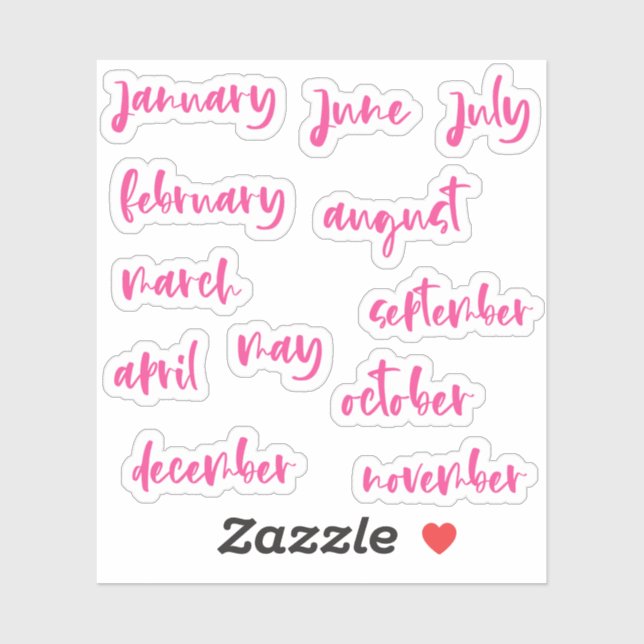 Hot Pink Calligraphy Script Months of the Year Aufkleber (Blatt)