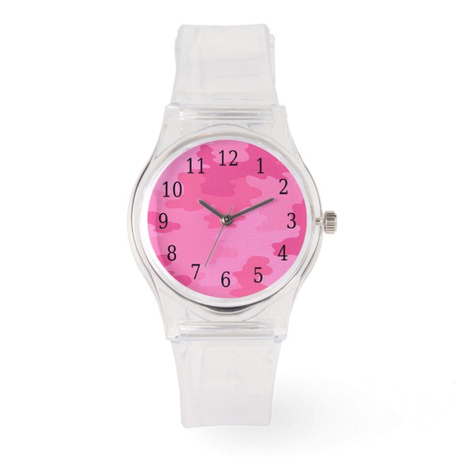 Hot Pink Camouflage Watch Armbanduhr (Vorderseite)