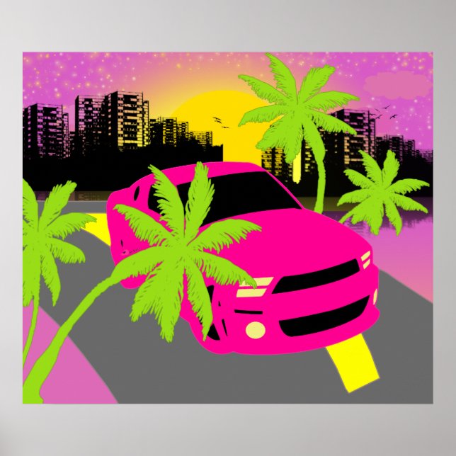 Hot Pink Car Poster drucken (Vorne)