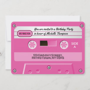 Hot-Pink Cassette Retro Geburtstagsparty Einladung