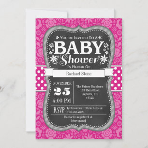 Hot Pink Chalkboard Floral Baby Dusche einladen Einladung
