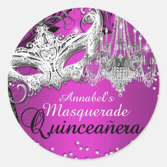 Hot Pink Chandelier Masquerade Quinceanera Sticker (Vorderseite)