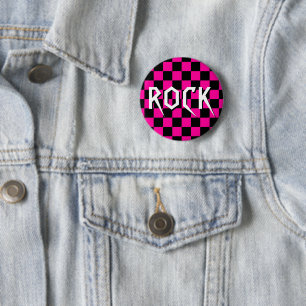 HOT PINK CHECKERBOARD ROCK BUTTON