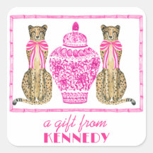 Hot Pink Cheetah Chinoserie Geschenksticker
