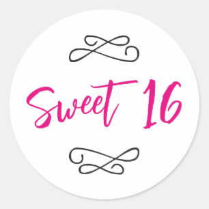 Hot Pink Chic Doodle Moderne Schrift Sweet 16 Runder Aufkleber