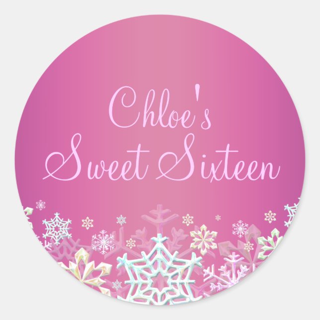 Hot Pink Chic Snowflake Sweet 16 Sticker (Vorderseite)