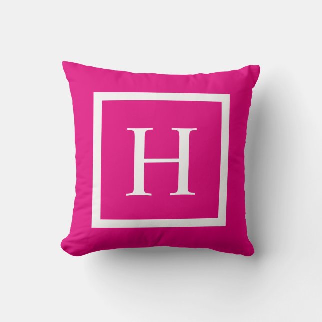 Hot Pink Chic Square | Monogramm-Drehkissen Kissen (Vorderseite)