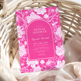 Hot Pink Chinoiserie Botanisches Peony Brautparty Einladung
