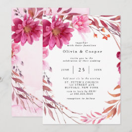 Hot Pink Chrysanthemum Wreath Wedding Einladung