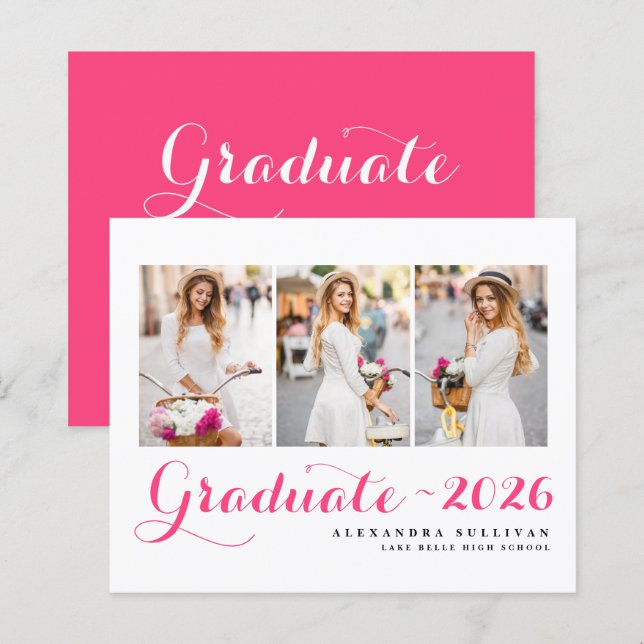 Hot Pink Class of 2025 Foto Collage Abschluss (Vorne/Hinten)