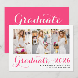 Hot Pink Class of 2025 Foto Collage Abschluss Ankündigung