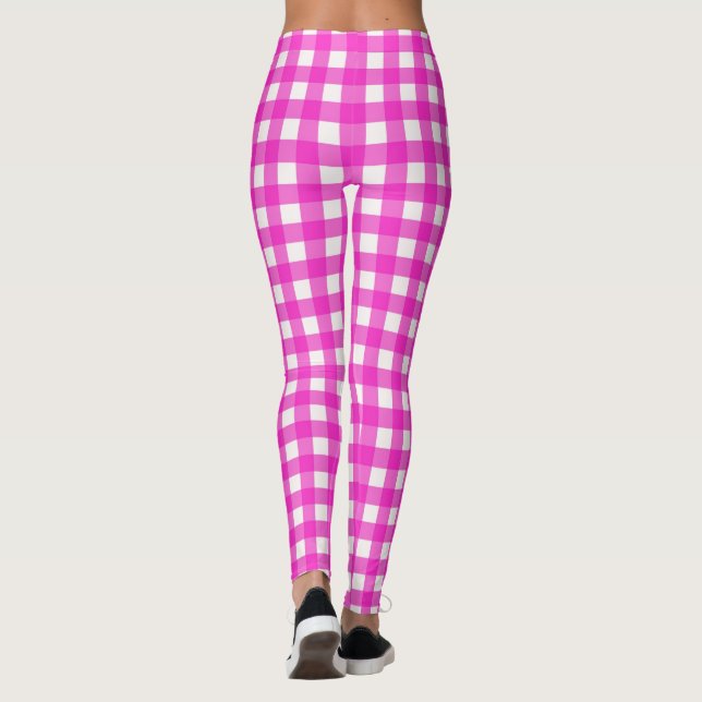 Hot Pink Classic Gingham Prüfmuster Leggings (Rückseite)