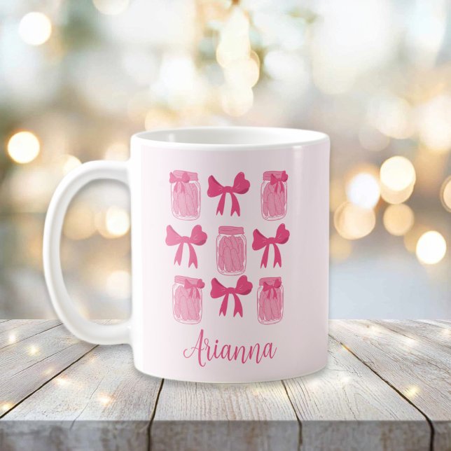 Hot Pink Coquette Pickle Jar und Bow Personalisier Kaffeetasse (Hot Pink Coquette Pickle Jars and Bows Personalized Mug)