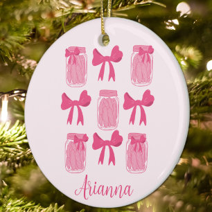 Hot Pink Coquette Pickle Jar und Bow Personalisier Keramik Ornament