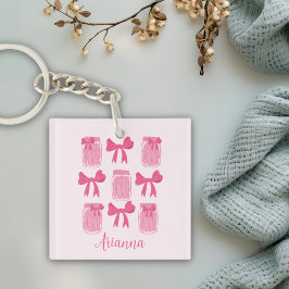 Hot Pink Coquette Pickle Jar und Bow Personalisier Schlüsselanhänger