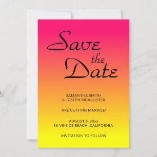 Hot Pink Coral und Yellow Ombre Save the Date Einladung