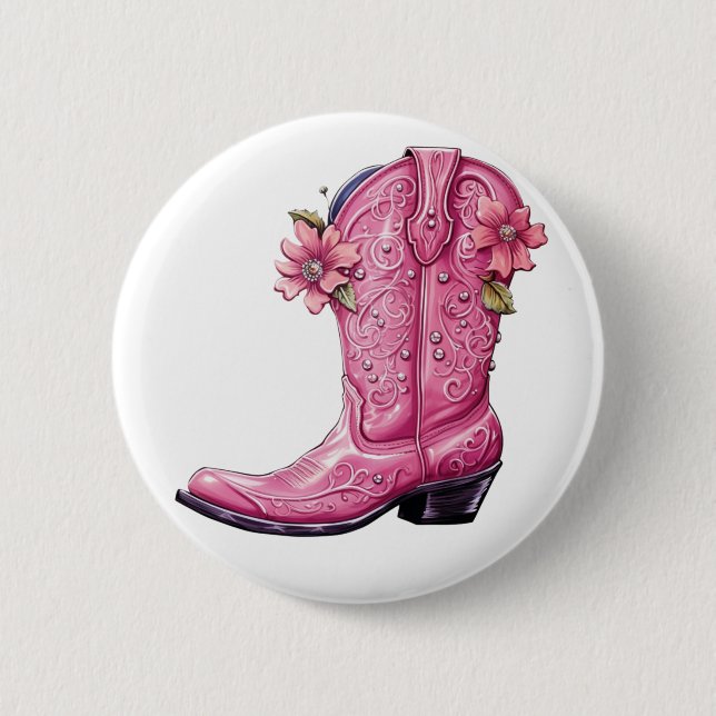 Hot Pink Cowgirl Boot Howdy Button (Vorderseite)