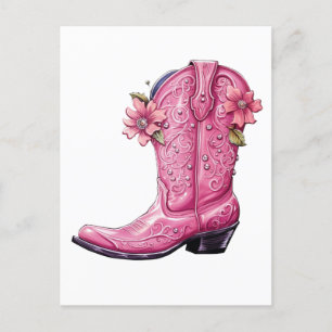 Hot Pink Cowgirl Boot Howdy Postkarte
