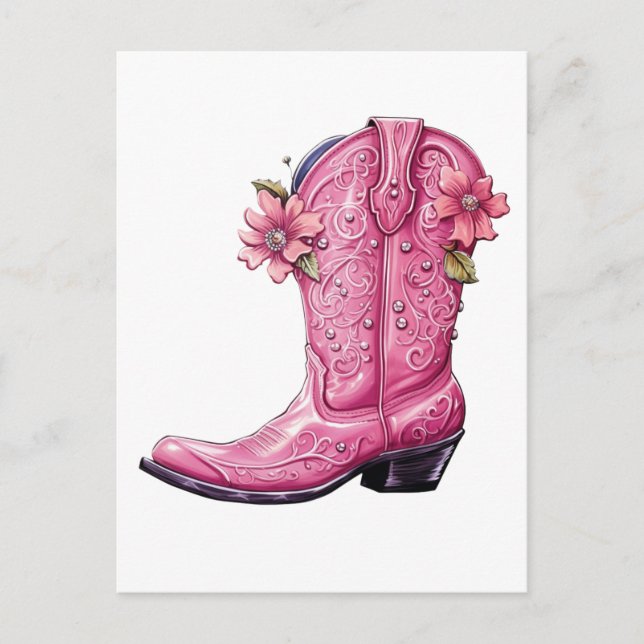 Hot Pink Cowgirl Boot Howdy Postkarte (Vorderseite)