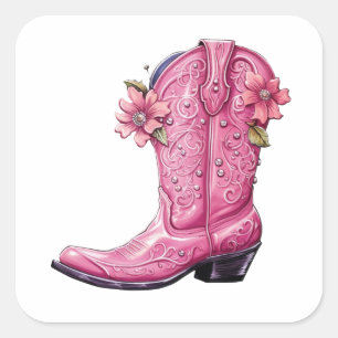 Hot Pink Cowgirl Boot Howdy Quadratischer Aufkleber