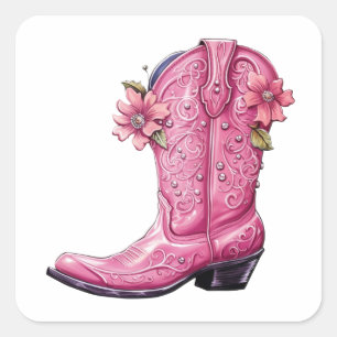 Hot Pink Cowgirl Boot Howdy Quadratischer Aufkleber