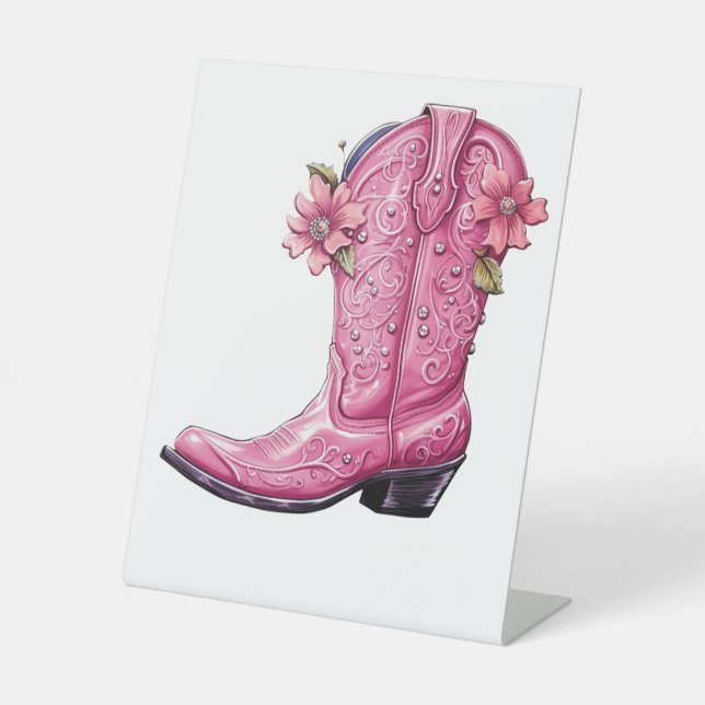 Hot Pink Cowgirl Boot Howdy Sockelschild (Vorderseite)