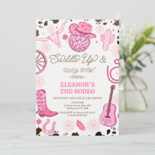Hot Pink Cowgirl Disco Ball 2. Rodeo Geburtstag Einladung