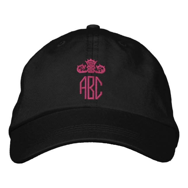 Hot Pink Crown bestickte Hat Monogram Black Cap Baseballkappe (Vorderseite)