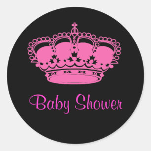 Hot Pink Crown Princess Baby Shower Stickers