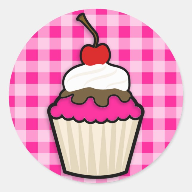 Hot Pink Cupcake Runder Aufkleber (Vorderseite)