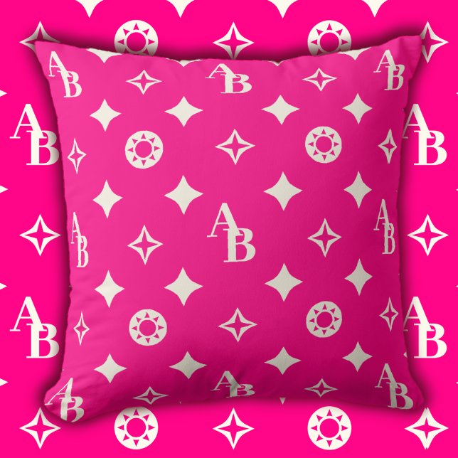 Hot Pink Custom Monogram Pattern Throw Pilze Kissen (Von Creator hochgeladen)
