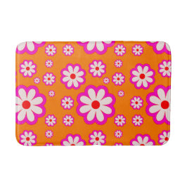 Hot Pink Daisies auf Burnt Orange 70er Retro Flora Badematte