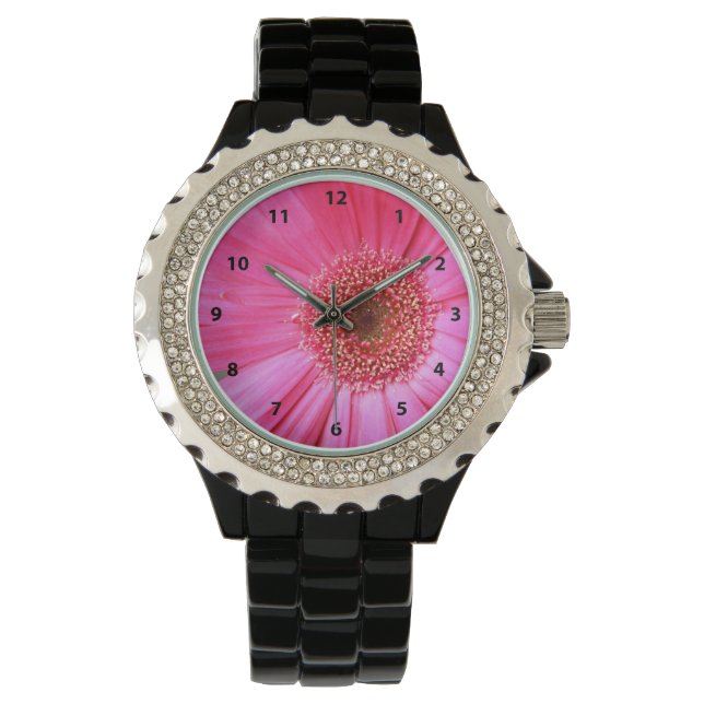 Hot Pink Daisy Armbanduhr (Vorderseite)