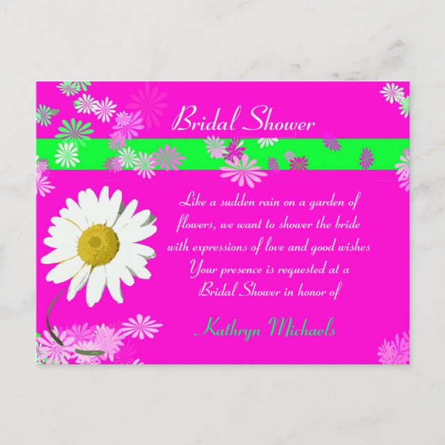 Hot Pink Daisy Brautparty Postcard Einladungspostkarte (Vorderseite)