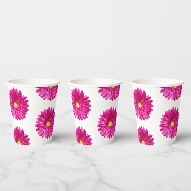 Hot Pink Daisy Floral Paper Cups Pappbecher (Multi)