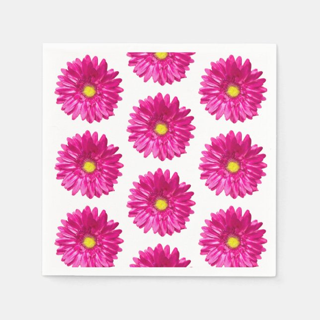 Hot Pink Daisy Floral Paper Napkins Serviette (Vorderseite)