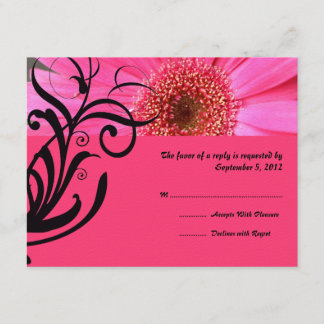 Hot Pink Daisy Wedding RSVP Karte