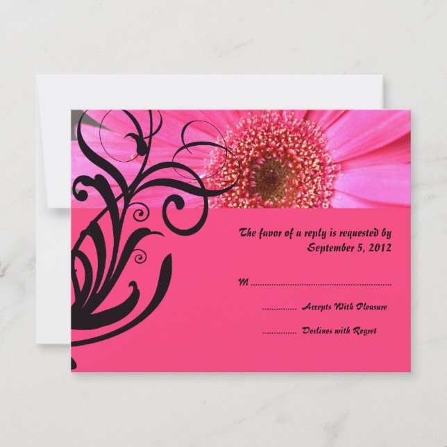 Hot Pink Daisy Wedding RSVP Karte (Vorderseite)