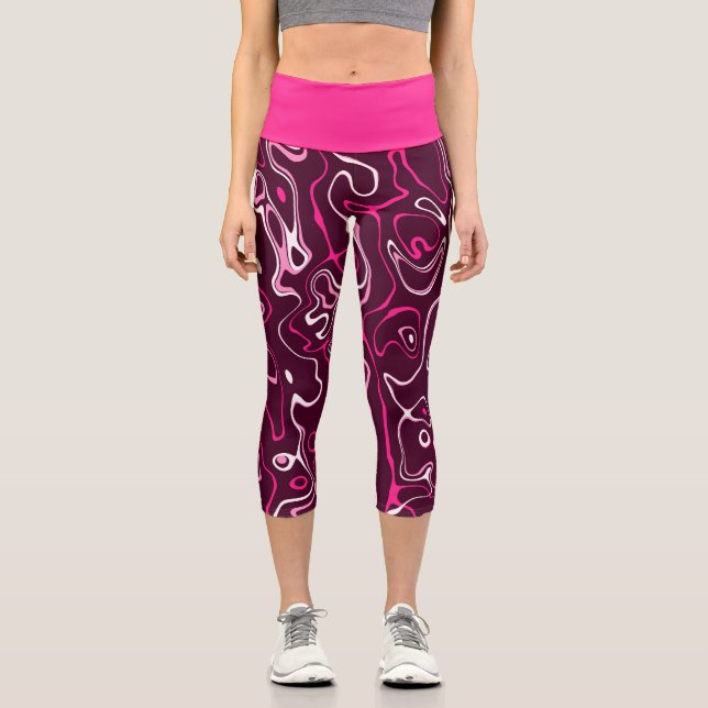 Hot pink damascus abstract swirls cool pattern capri leggings (Vorderseite)