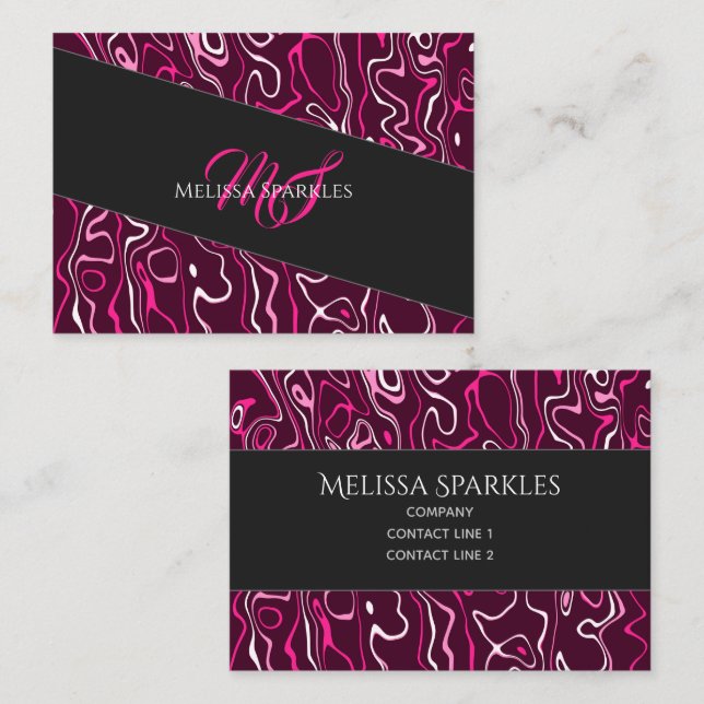 Hot pink damascus abstract swirls Custom Monogram Visitenkarte (Vorne/Hinten)