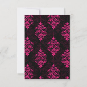 Hot Pink Damask & Black Wedding RSVP Cards Karte