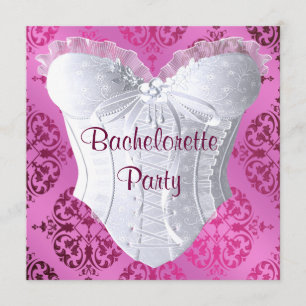 Hot Pink Damask Corset Junggeselinnen-Abschied Einladung