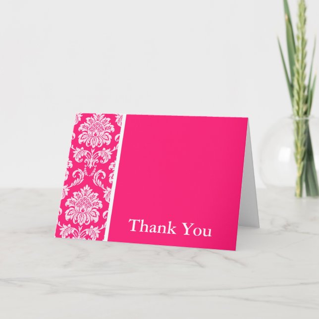 Hot Pink Damask Danke Karte (Vorderseite)